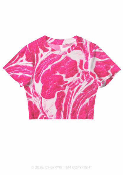 Halloween Pink Beef Texture Y2K Mesh Crop Top Cherrykitten