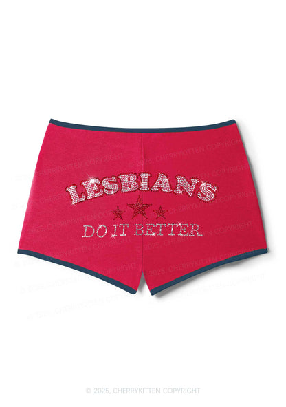 Rhinestone Lesbians Do It Better Pride Y2K Booty Shorts Cherrykitten