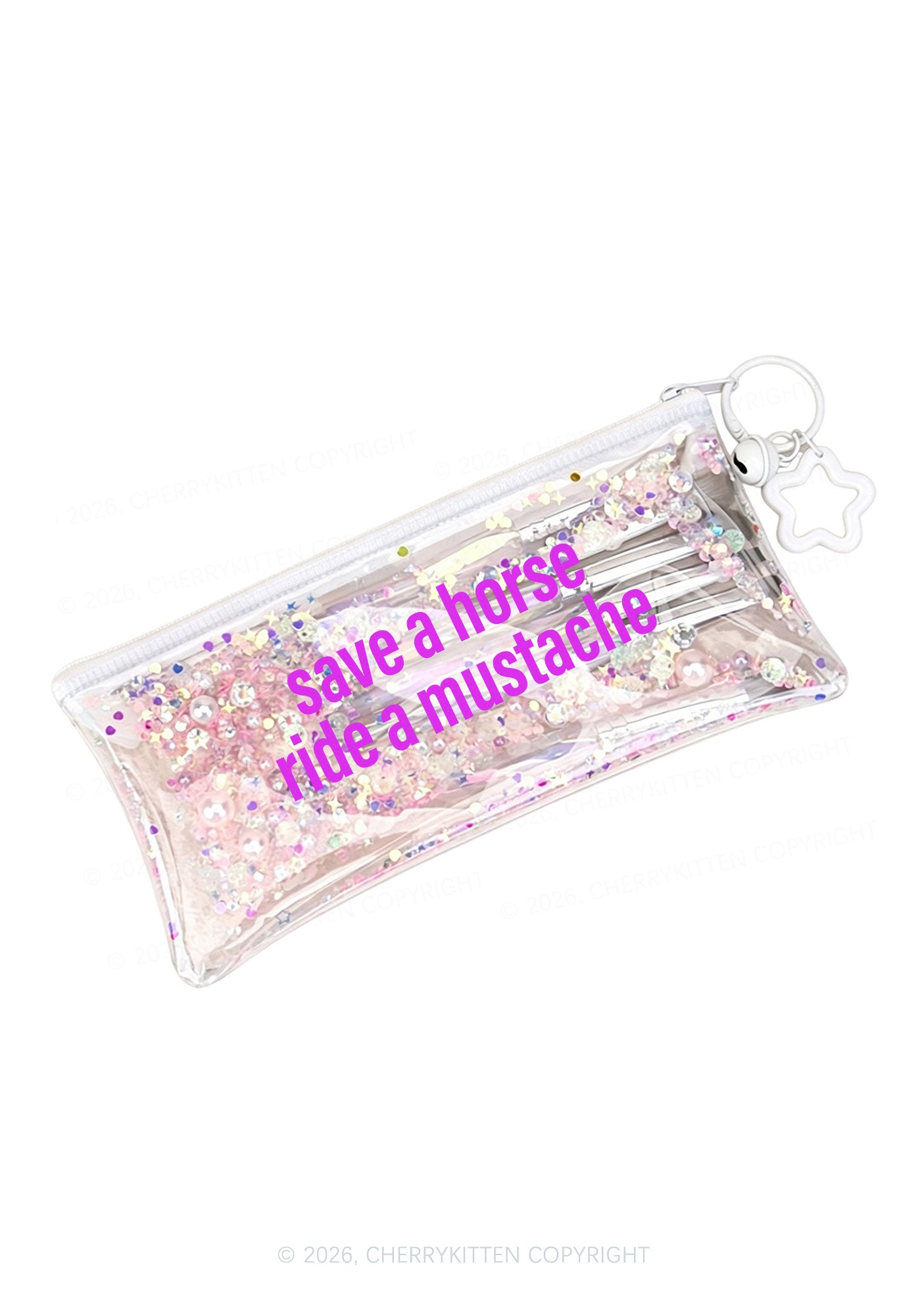 Ride A Mustache Y2K Quicksand Transparent Pencil Pouch Cherrykitten