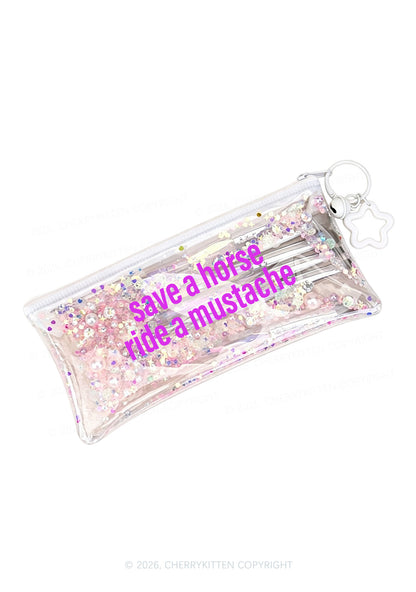 Ride A Mustache Y2K Quicksand Transparent Pencil Pouch Cherrykitten