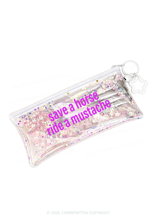 Ride A Mustache Y2K Quicksand Transparent Pencil Pouch Cherrykitten
