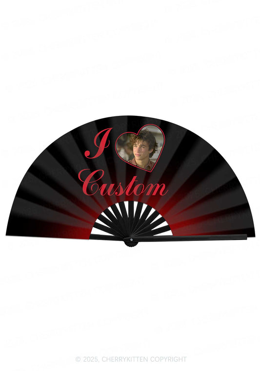 I Love Custom Photo Valentine's Day Y2K Rave Hand Fan Cherrykitten