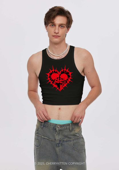 Spiked Heart Skulls Valentine's Day Y2K Crop Tank Top Cherrykitten