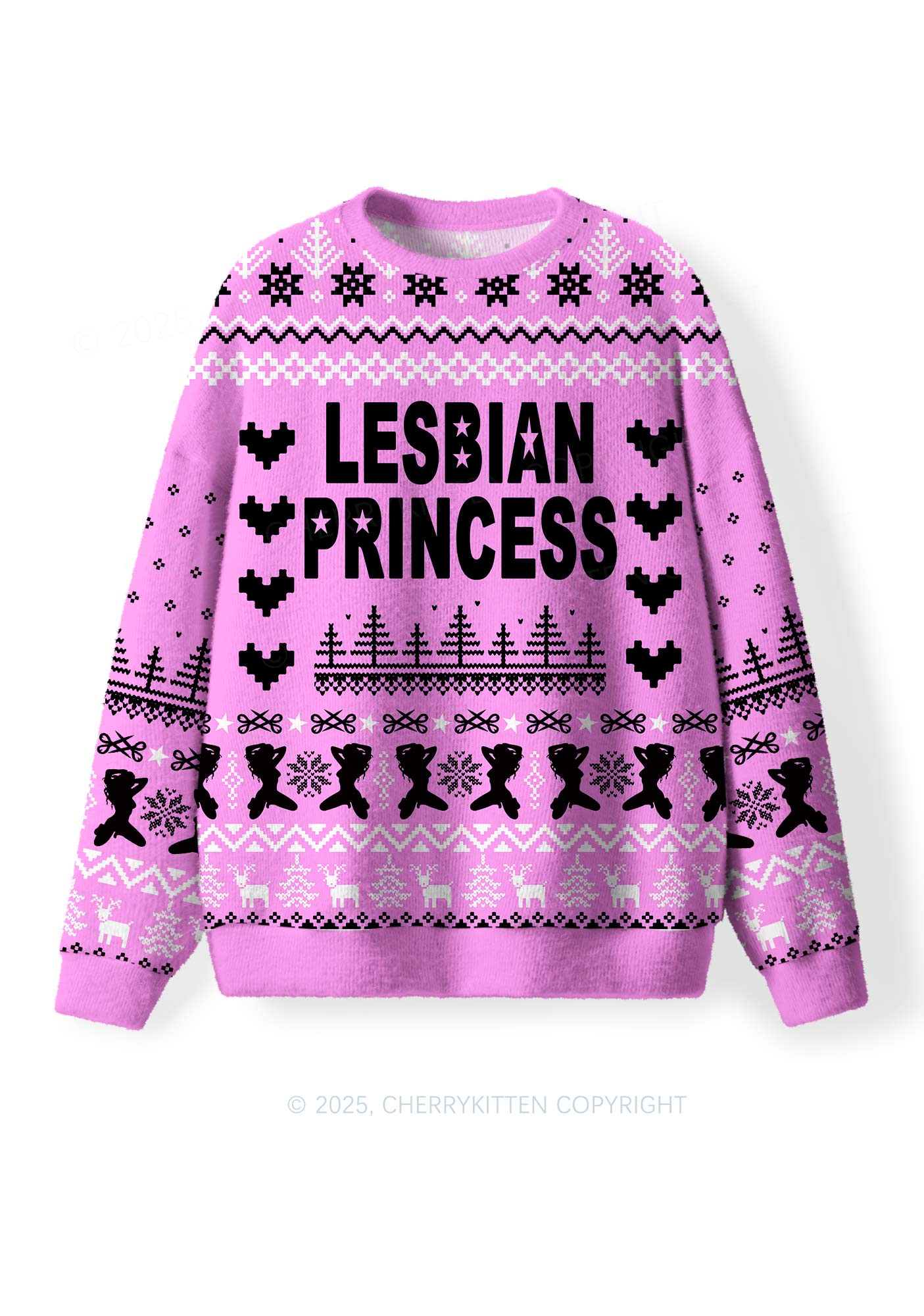 Lesbian Princess Pride Y2K Christmas Knit Sweatshirt Cherrykitten