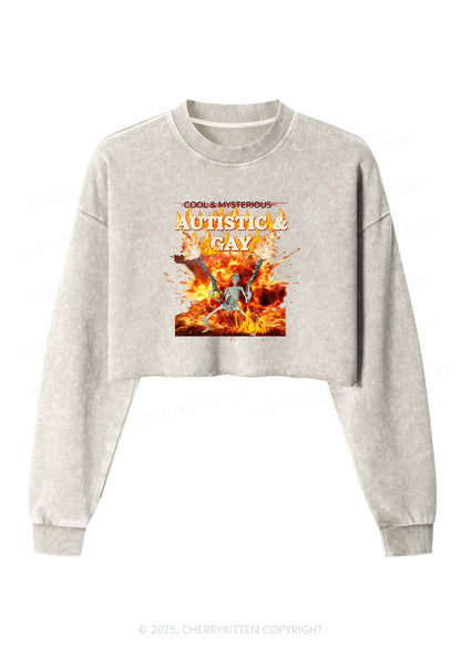 Autistic Gay Skeleton Pride Y2K Crop Washed Sweatshirts Cherrykitten