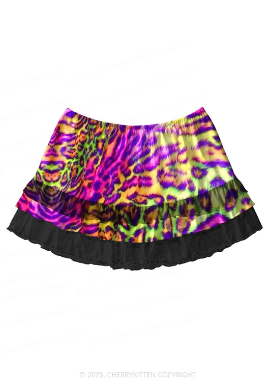 Leopard Frenzy Y2K Print Mini Layered Skirt Cherrykitten