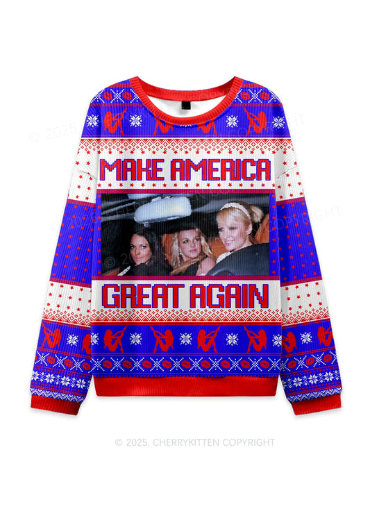 Make America Great Again Y2K Christmas Knit Sweatshirt Cherrykitten