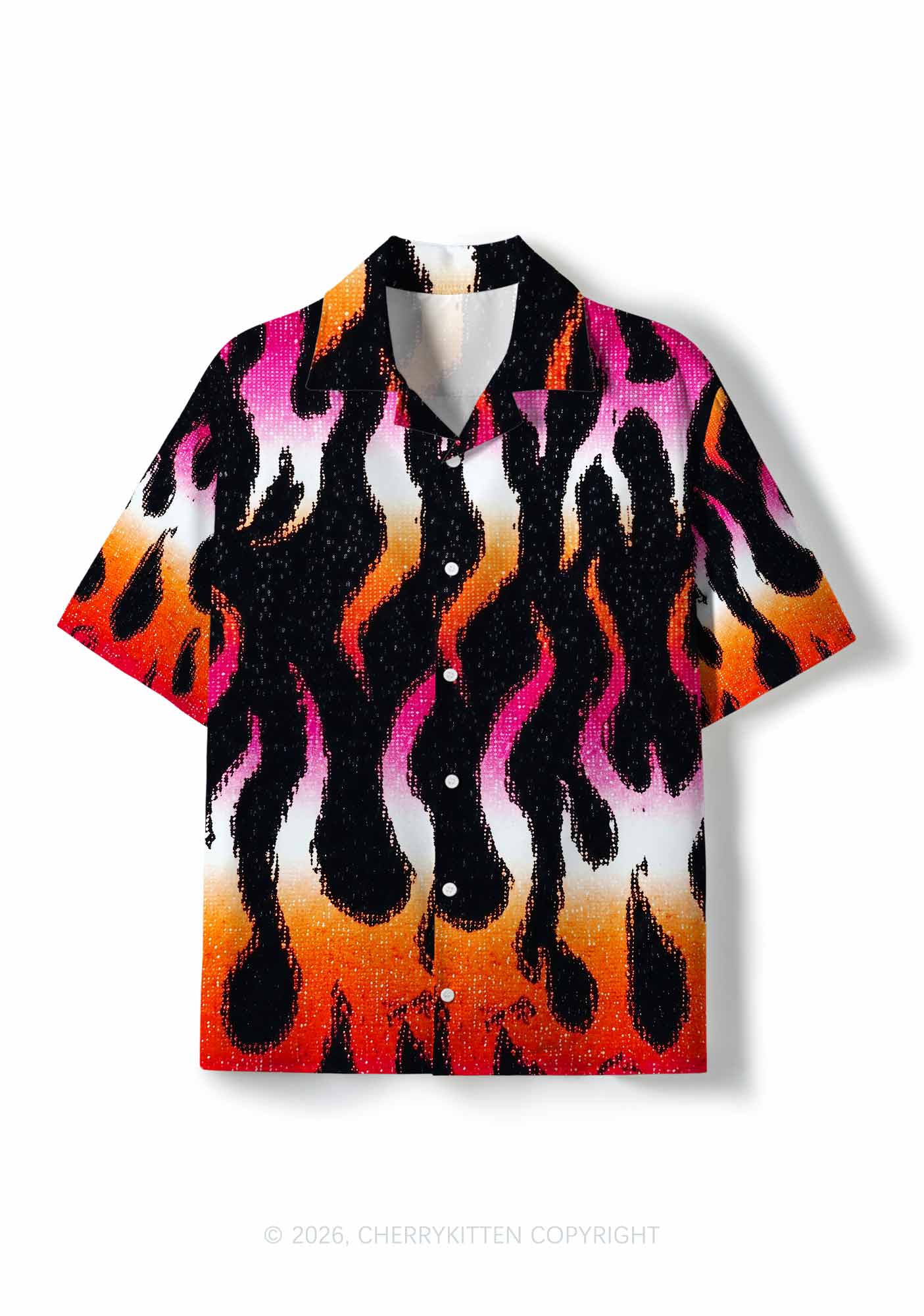 Lesbian Flame Pride Y2K Print Hawaiian Shirt Cherrykitten