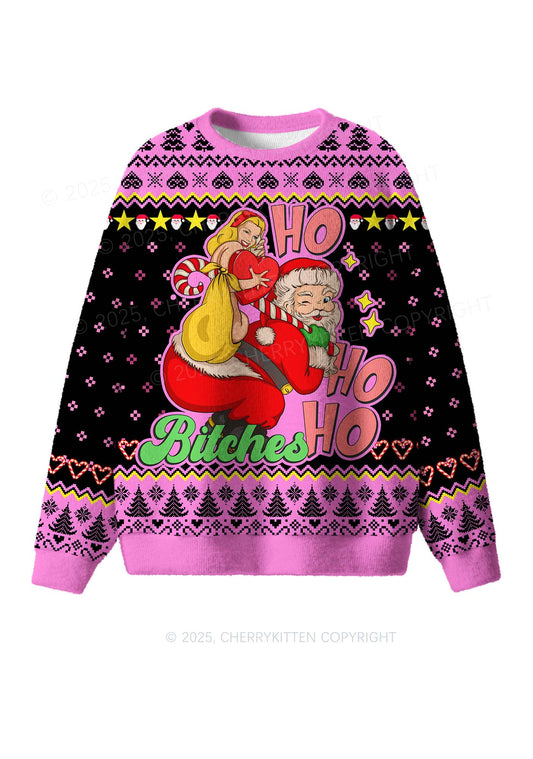 Ho Ho Ho Bxxches Y2K Christmas Knit Sweatshirt Cherrykitten