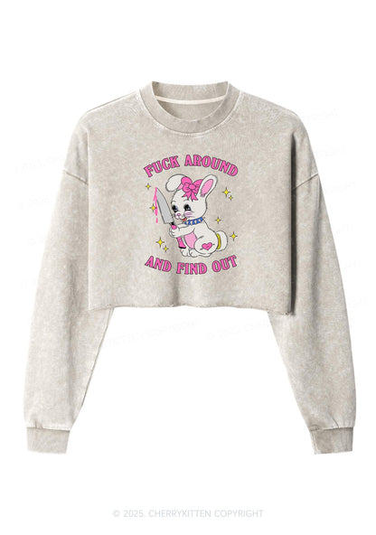 Fxxk Around Bunny Y2K Crop Washed Sweatshirts Cherrykitten
