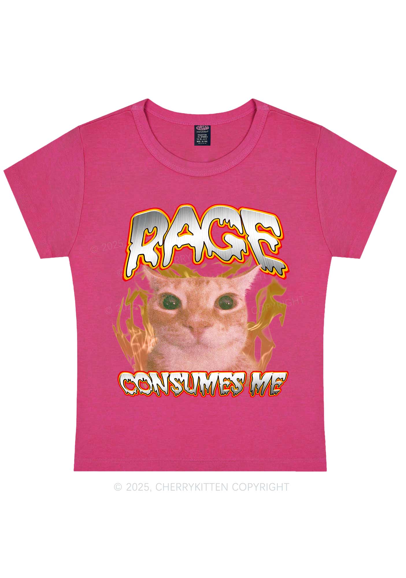 Rage Consumes Me Cat Y2K Baby Tee Cherrykitten