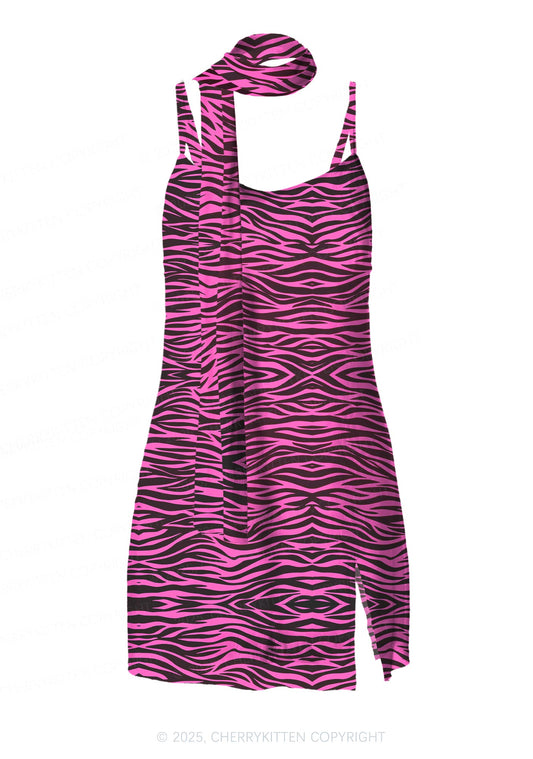 Pink Zebra Y2K Mesh Slip Dress Cherrykitten
