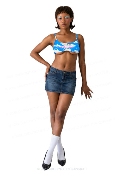 Blue Sky Alpha Male Unicorn Y2K Print Super Crop Cami Cherrykitten