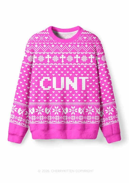 Pink Cxxt Y2K Christmas Knit Sweatshirt Cherrykitten