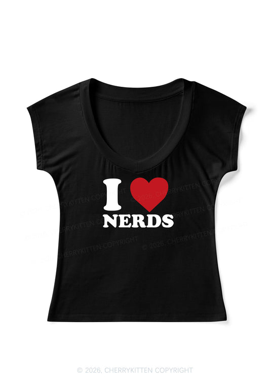 I Love Nerds Y2K V Neck T Shirts Cherrykitten