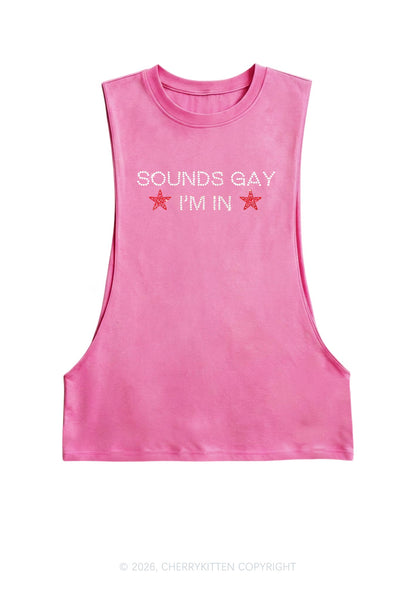Rhinestone Sounds Gay Im In Pride Y2K Men Muscle Side Cutoff Tank Top Cherrykitten