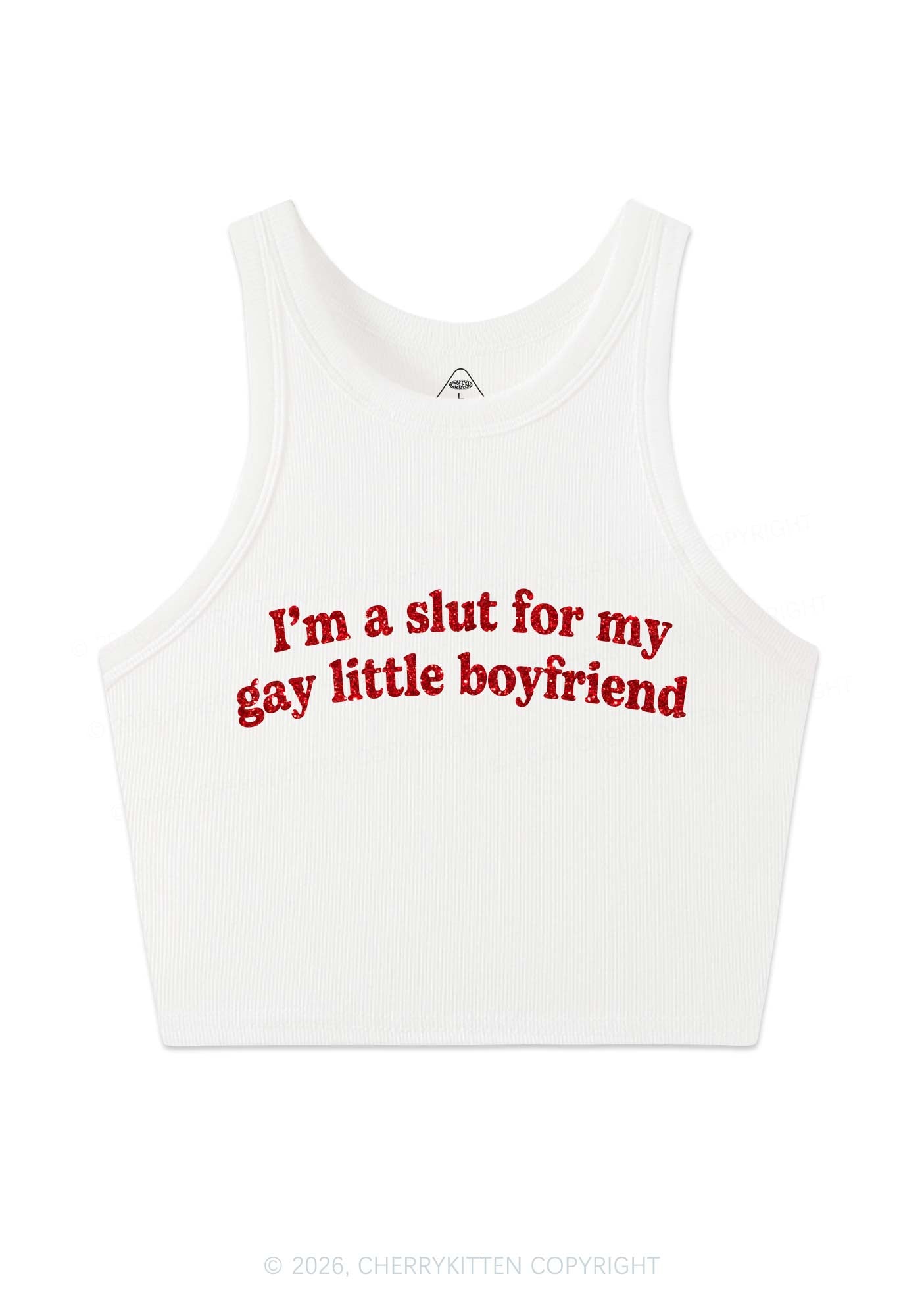 Glitter Slxt For My Gay BF Pride Y2K Crop Tank Top Cherrykitten