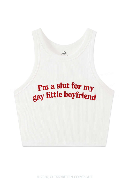 Glitter Slxt For My Gay BF Pride Y2K Crop Tank Top Cherrykitten