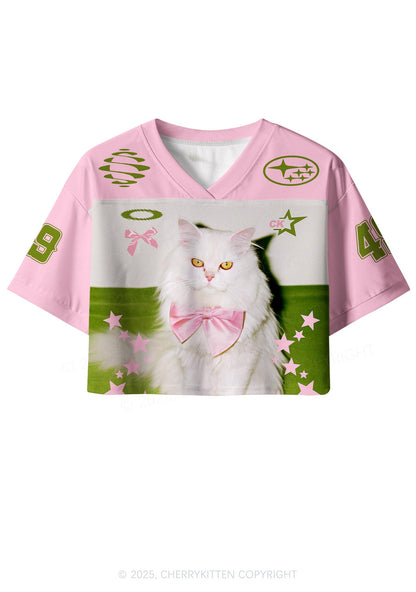 Custom Pink Bow Cat Y2K Crop Sport Jersey Shirts Cherrykitten