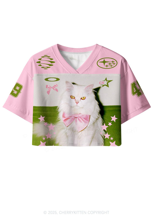 Custom Pink Bow Cat Y2K Crop Sport Jersey Shirts Cherrykitten