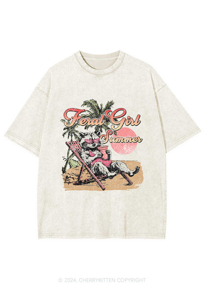 Feral Girl Summer Raccoon Y2K Washed Tee Cherrykitten