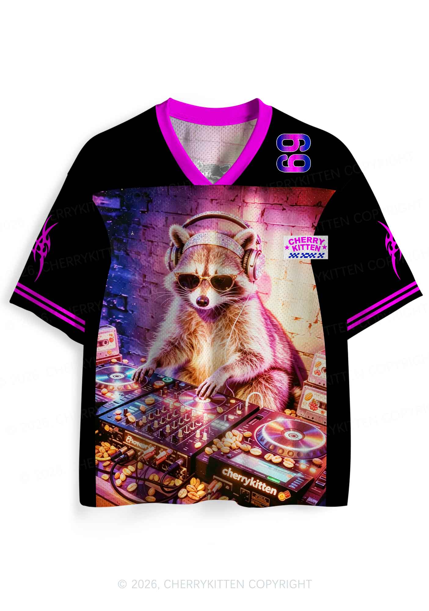 Club DJ Raccoon Y2K Sport Jersey Shirts Cherrykitten