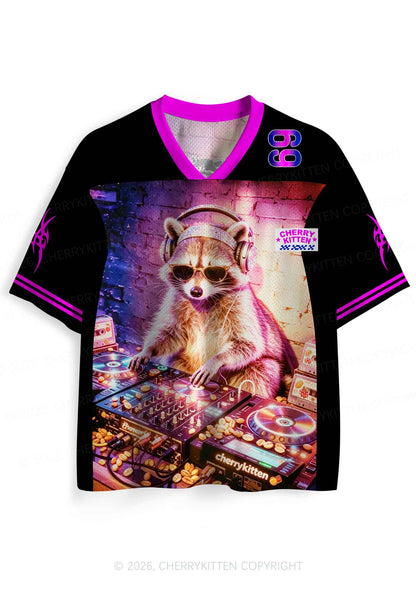 Club DJ Raccoon Y2K Sport Jersey Shirts Cherrykitten