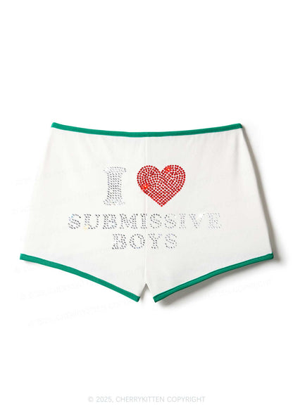 Rhinestone I Love S Boys Y2K Booty Shorts Cherrykitten
