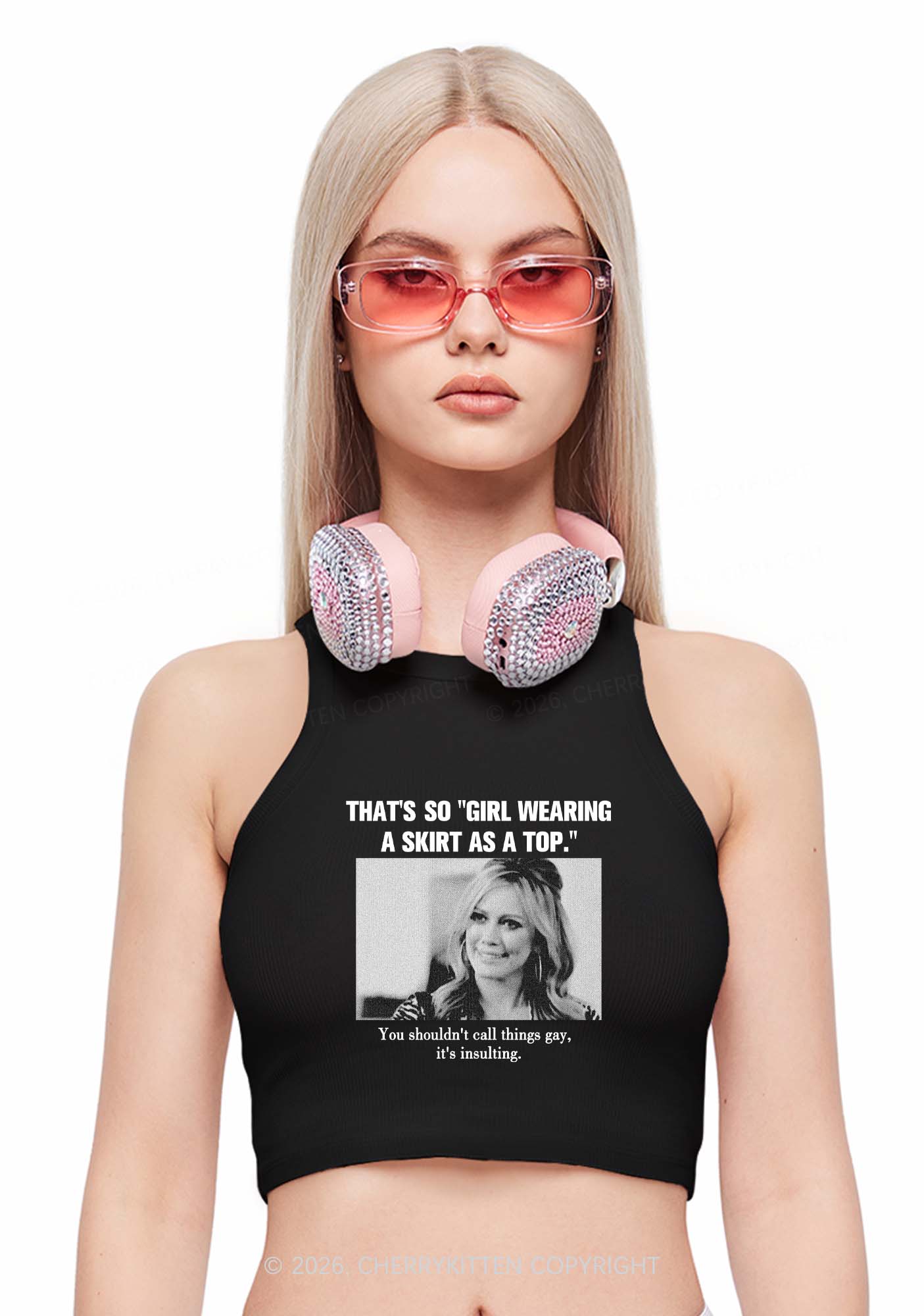Girl Wearing A Skirt As A Top Y2K Crop Tank Top Cherrykitten