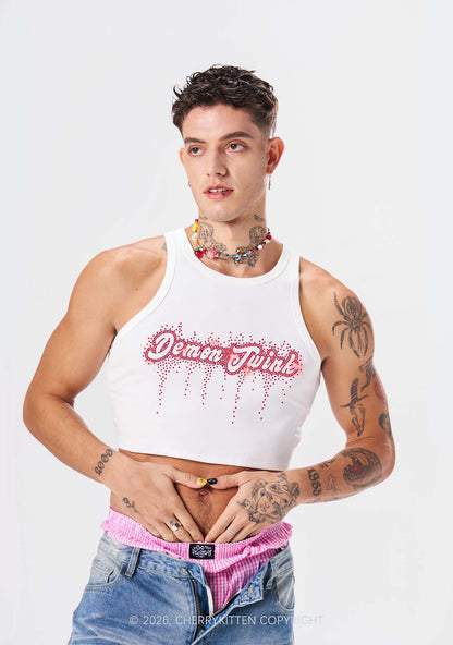 Rhinestone Demon Twink Pride Y2K Crop Tank Top Cherrykitten