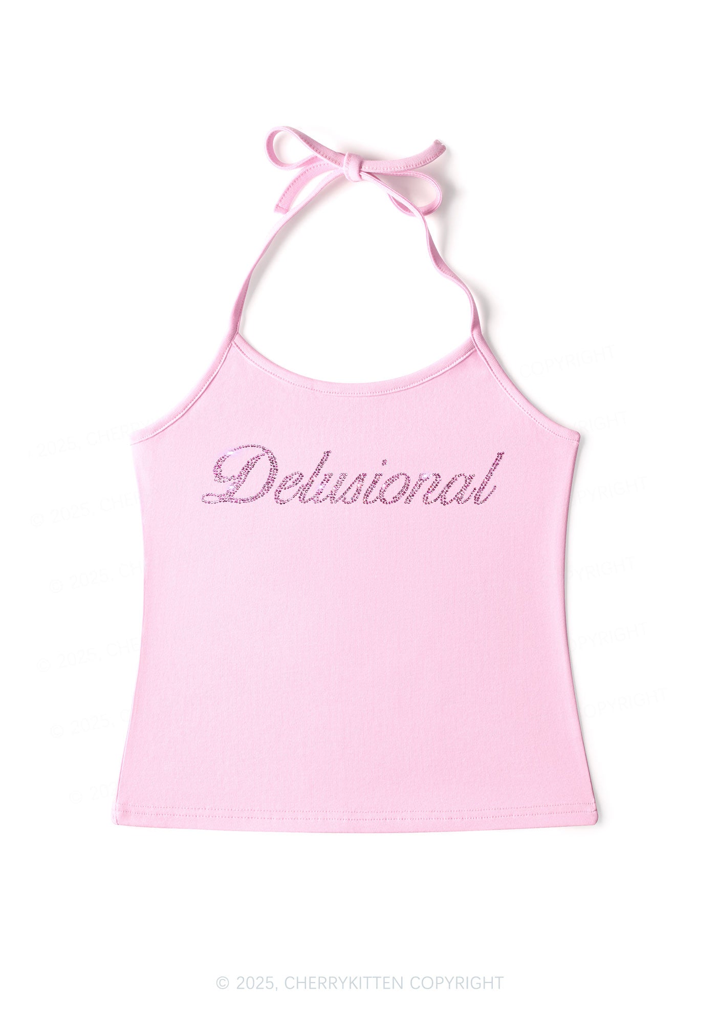 Rhinestone Delusional Y2K Halter Neck Cami Cherrykitten