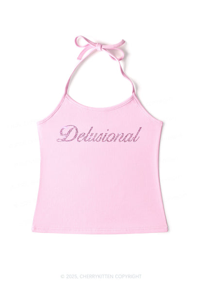 Rhinestone Delusional Y2K Halter Neck Cami Cherrykitten