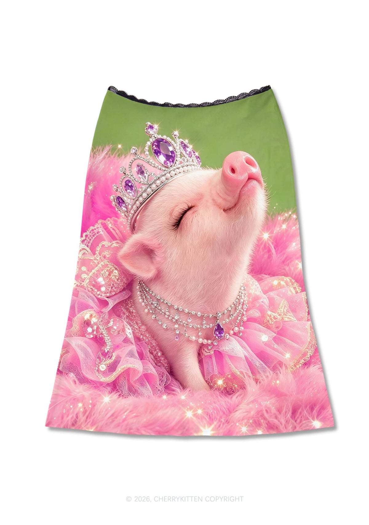 Pink Princess Piglet Y2K Print Midi Skirt Cherrykitten