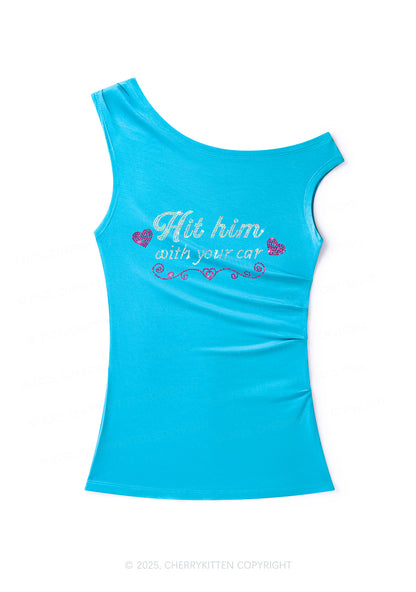Rhinestone Hit Him Y2K Off Shoulder Tank Top Cherrykitten