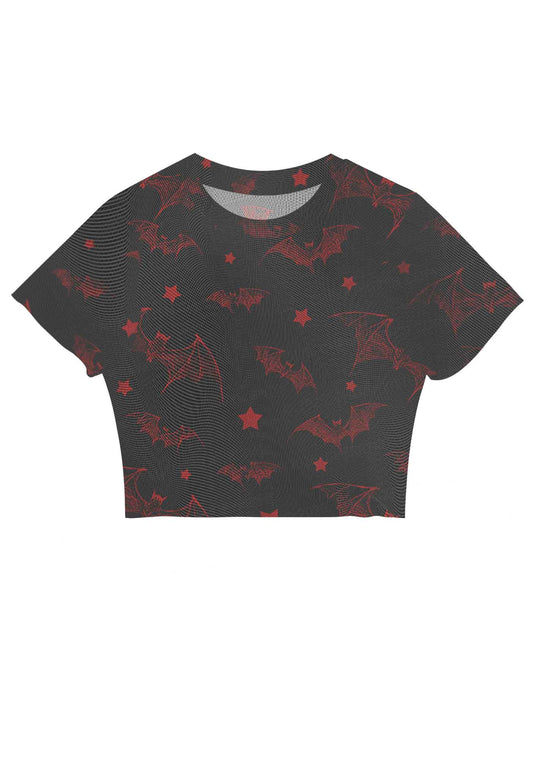 Bat And Star Y2K Mesh Crop Top Cherrykitten