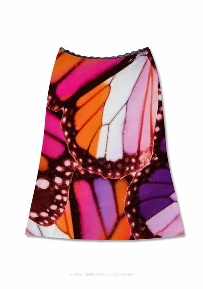 Lesbian Butterfly Wing Pride Y2K Print Midi Skirt Cherrykitten