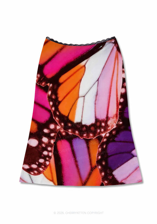Lesbian Butterfly Wing Pride Y2K Print Midi Skirt Cherrykitten