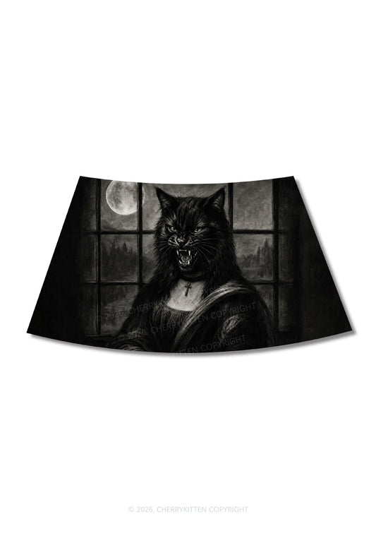 Halloween Moon Night Werewolf Y2K Print Mini Skirt Cherrykitten