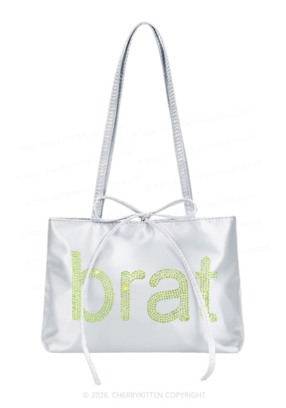 Rhinestone Green Brat Y2K Satin Bags Cherrykitten