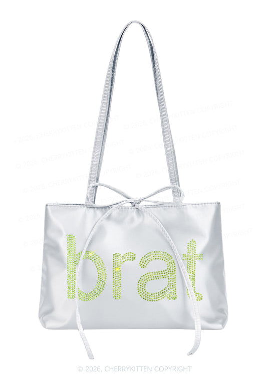Rhinestone Green Brat Y2K Satin Bags Cherrykitten