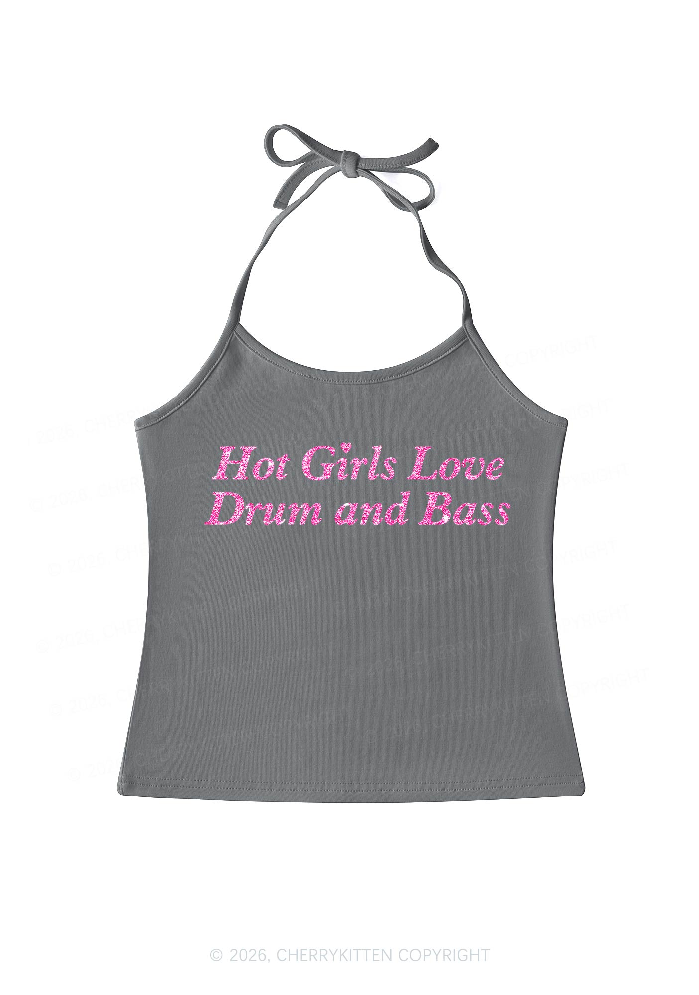 Glitter Hot Girls Love Drum And Bass Y2K Halter Neck Cami Cherrykitten