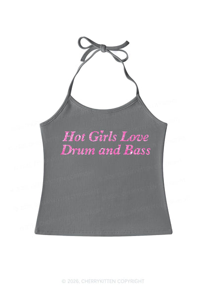 Glitter Hot Girls Love Drum And Bass Y2K Halter Neck Cami Cherrykitten