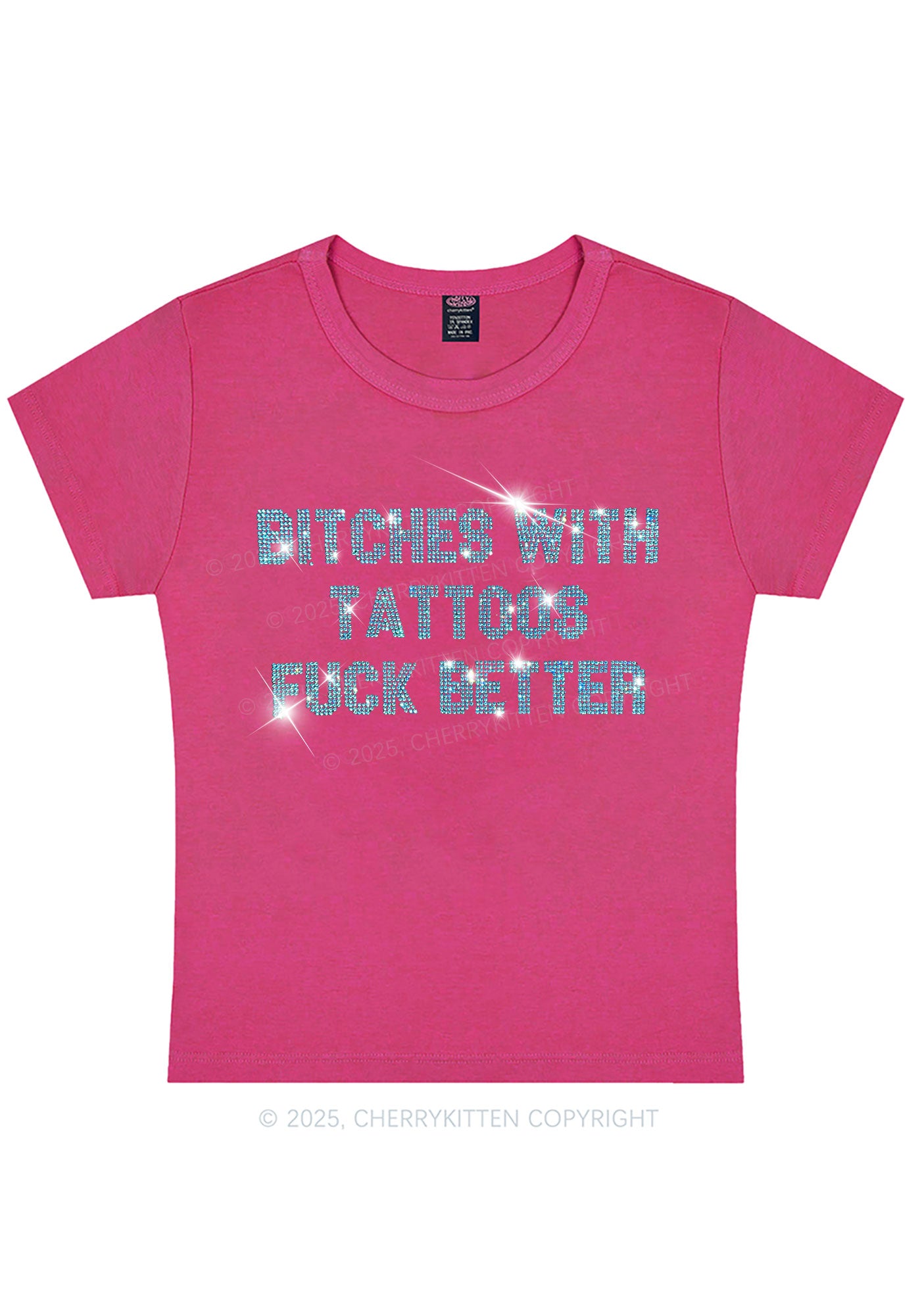 Curvy Rhinestone Bxxches With Tattoos Fxxk Better Y2K Baby Tee Cherrykitten