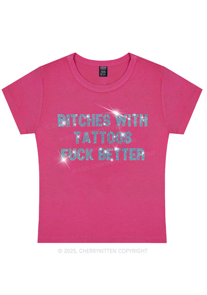 Curvy Rhinestone Bxxches With Tattoos Fxxk Better Y2K Baby Tee Cherrykitten