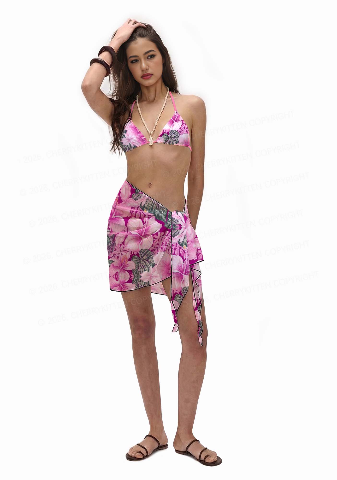 Purple Blossoms Y2K Print Bikini Set Cherrykitten