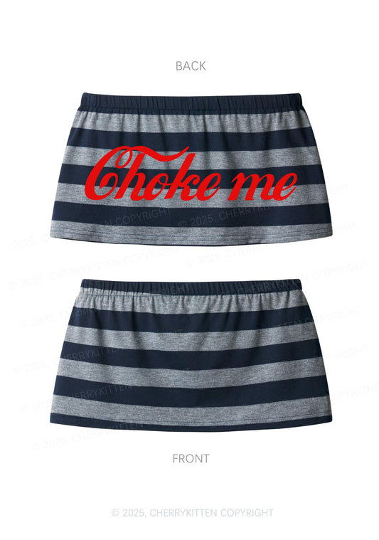 Choke Me Y2K Navy Grey Striped Mini Skirt Cherrykitten