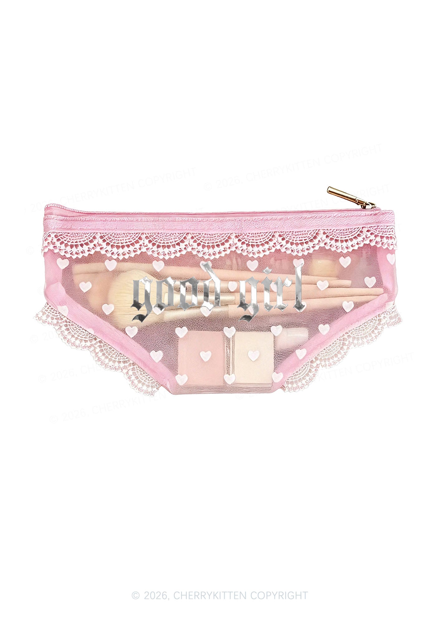 Good Girl Silver Foil Printed Y2K Briefs Shape Cosmetic Pouch Cherrykitten