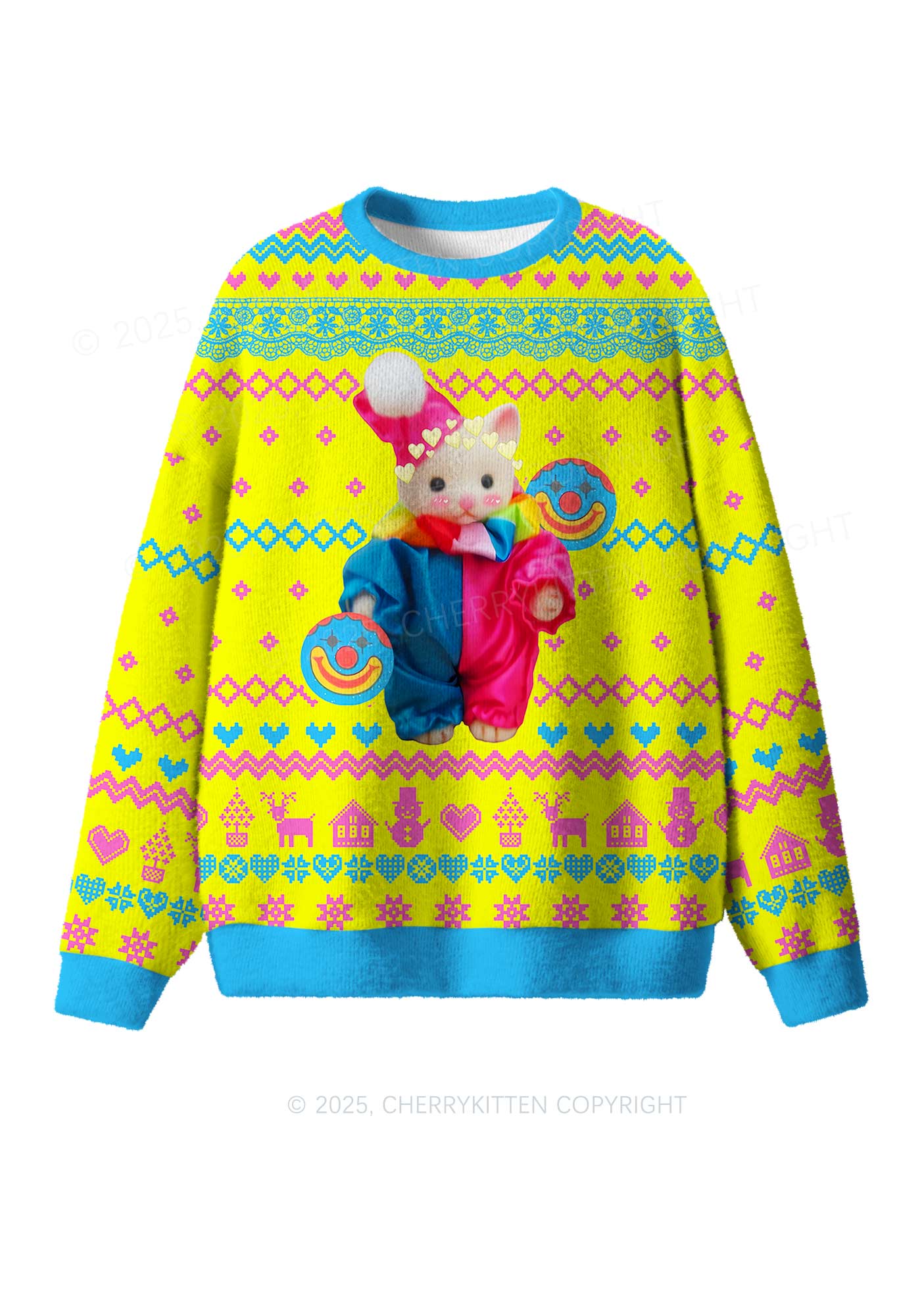 Chat Clown Y2K Christmas Knit Sweatshirt Cherrykitten