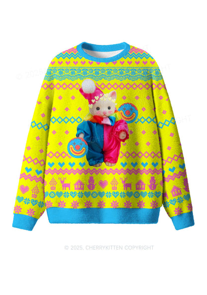 Chat Clown Y2K Christmas Knit Sweatshirt Cherrykitten