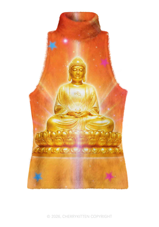 Golden Buddha Y2K Knit Turtleneck Tank Top Cherrykitten